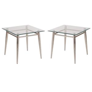 Home Square 22&quot Square Glass Top End Table in Clear Finish - Set of 2