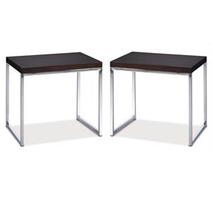 Home Square Wood End Table with Chrome Leg in Espresso - Set of 2