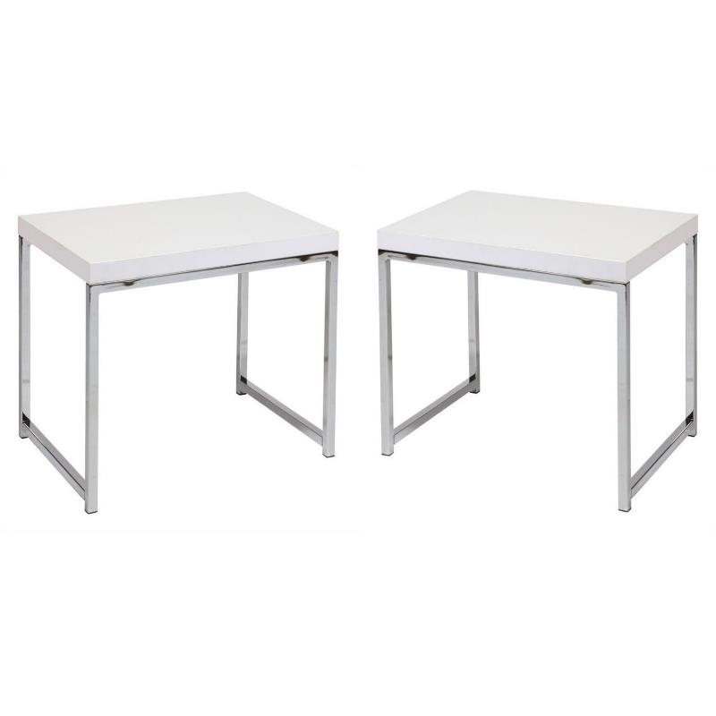 Home Square Laminated Wood End Table with Chrome Leg in White - Set of 2