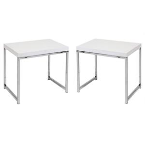 Home Square Laminated Wood End Table with Chrome Leg in White - Set of 2