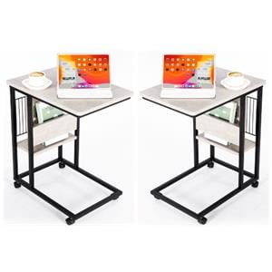 Home Square Modern Wood End C Table in Cement and Black - Set of 2