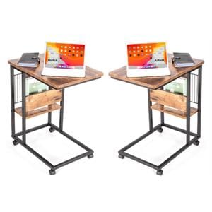 Home Square Wood End C Table with Magazine Holder in Rustic Brown - Set of 2