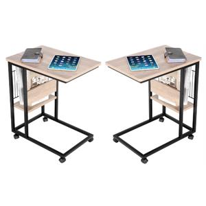 Home Square Wood End C Table with Magazine Holder in Smoky Gray - Set of 2