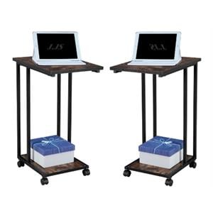 Home Square Modern Wood & Metal End C Table in Rustic Brown - Set of 2