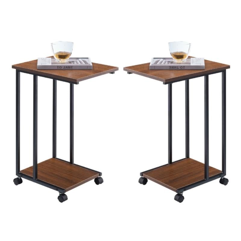 Home Square Modern Wood & Metal End C Table in Walnut & Black - Set of 2