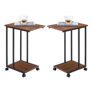 Home Square Modern Wood & Metal End C Table in Walnut & Black - Set of 2