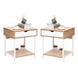 Home Square Modern Wood End Table with Drawer in Oak & White - Set of 2