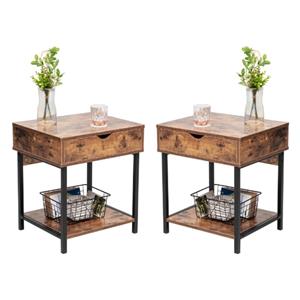 Home Square Modern Wood End Table with Drawer in Rustic Brown - Set of 2