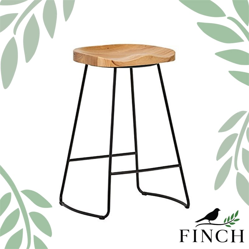 Home Square Metal and Wood Counter Stool in Light Beige - Set of 2