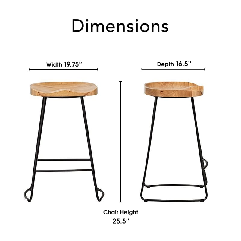 Home Square Metal and Wood Counter Stool in Light Beige - Set of 2