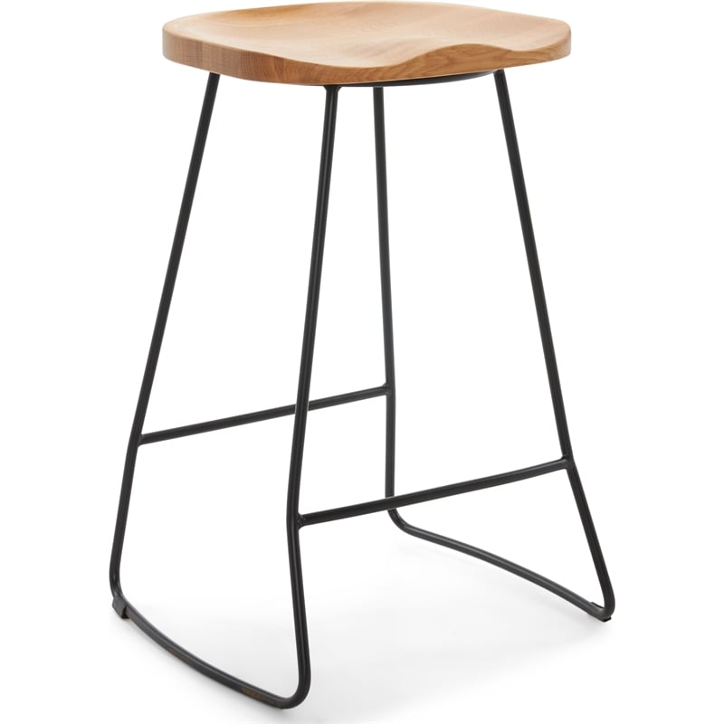 Home Square Metal and Wood Counter Stool in Light Beige - Set of 2