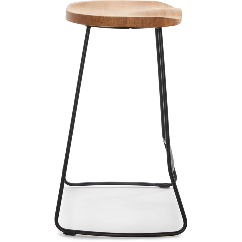 Home Square Metal and Wood Counter Stool in Light Beige - Set of 2