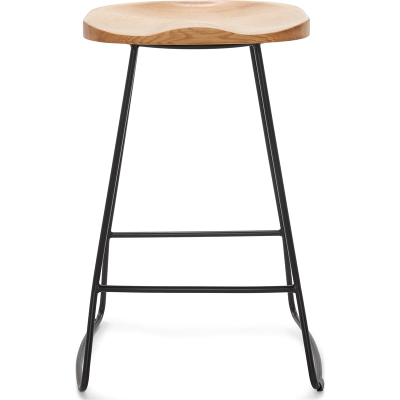 Home Square Metal and Wood Counter Stool in Light Beige - Set of 2