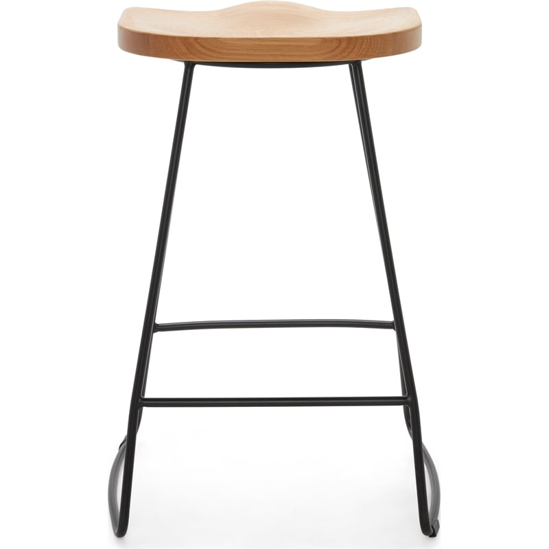 Home Square Metal and Wood Counter Stool in Light Beige - Set of 2