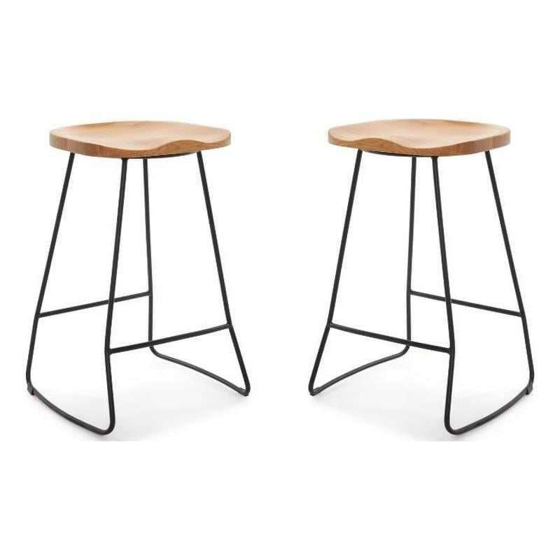 Home Square Metal and Wood Counter Stool in Light Beige - Set of 2