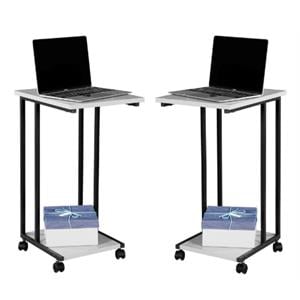 Home Square Modern Wood & Metal End C Table in Cement & Black - Set of 2