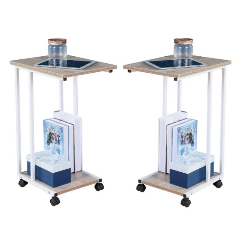 Home Square Modern Wood & Metal End C Table in Oak & White - Set of 2