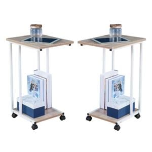 Home Square Modern Wood & Metal End C Table in Oak & White - Set of 2