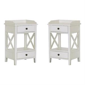 home square two drawer x side wood end table in country white - set of 2
