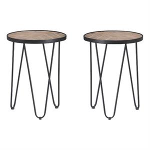 Home Square Farmhouse Wood and Metal Side Table in Black - Set of 2