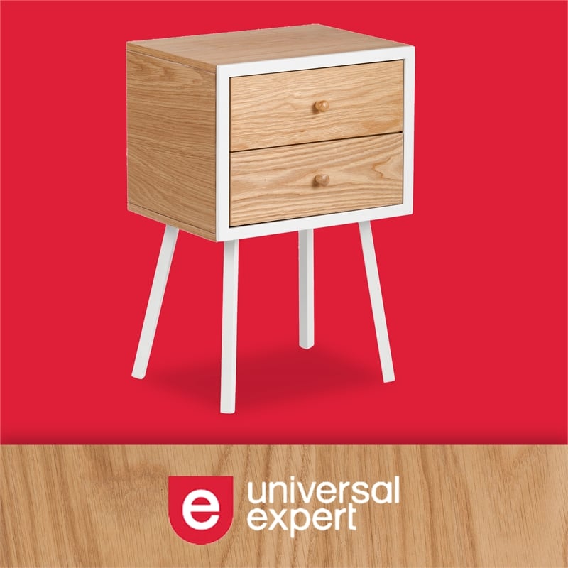 Home Square Modern 2 Drawer Side Table in Oak and White - Set of 2