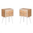 Home Square Modern 2 Drawer Side Table in Oak and White - Set of 2