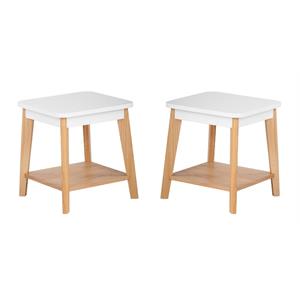 Home Square Modern Square Side Table in Oak and White - Set of 2