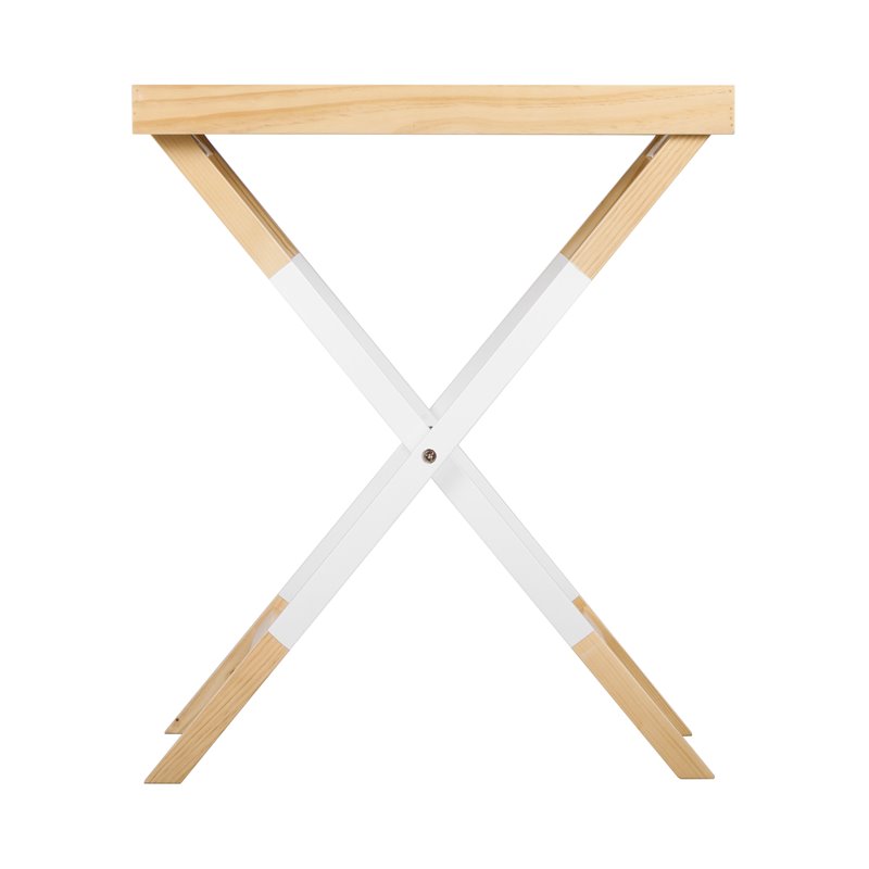 Home Square Modern Folding Tray Table in Oak and White - Set of 2
