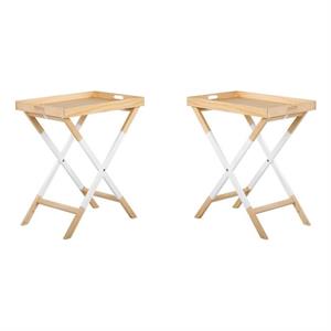 Home Square Modern Folding Tray Table in Oak and White - Set of 2
