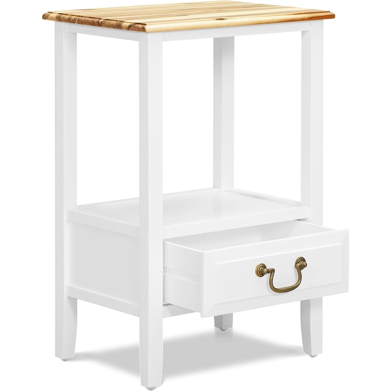 Home Square Traditional Tapered Wood End Table in White - Set of 2