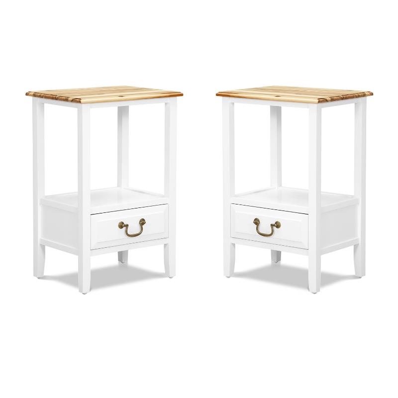 Home Square Traditional Tapered Wood End Table in White - Set of 2