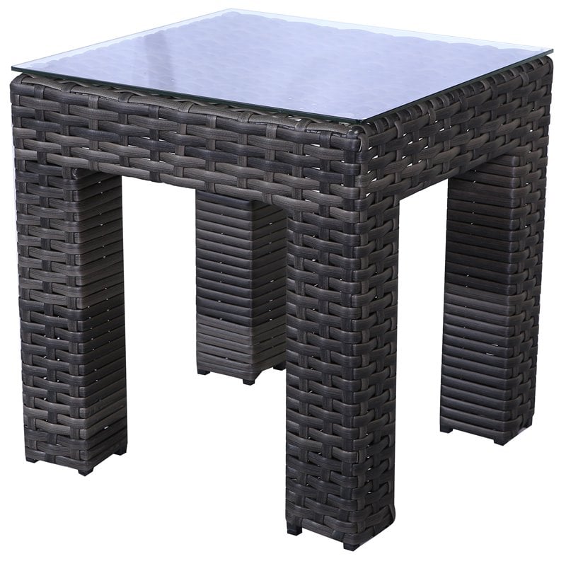 Home Square Two Tone Wicker Rattan End Table in Glass Top - Set of 2