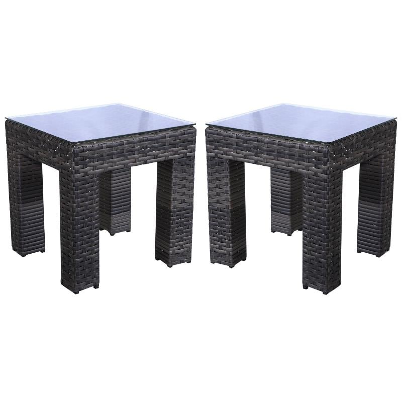 Home Square Two Tone Wicker Rattan End Table in Glass Top - Set of 2