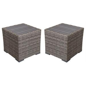 Home Square Wicker and Rattan End Table in Silver & Gray - Set of 2