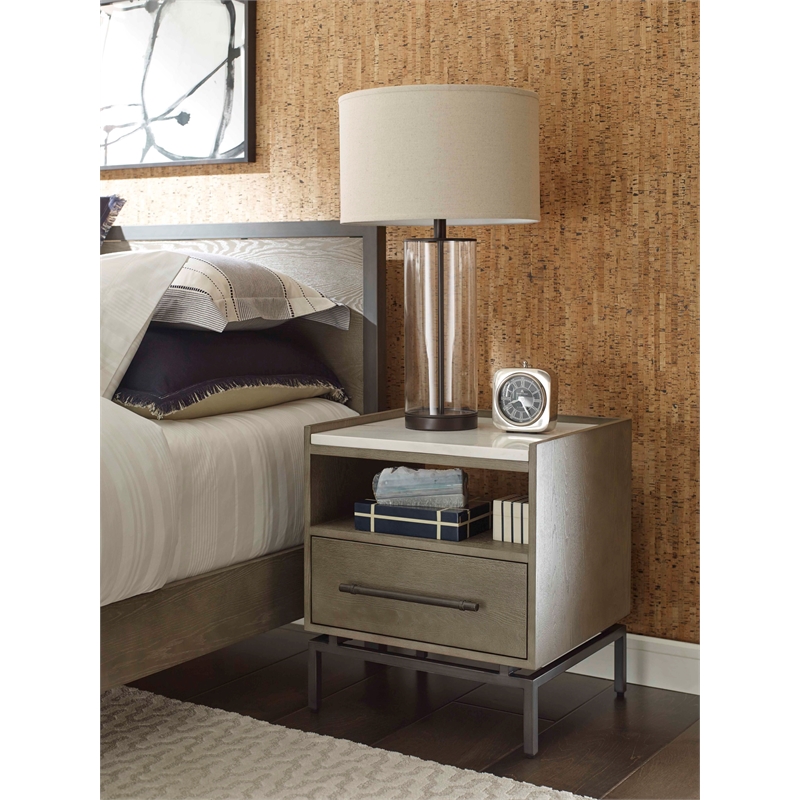 Home Square Ascher Bedside Table in Nantucket Gray - Set of 2