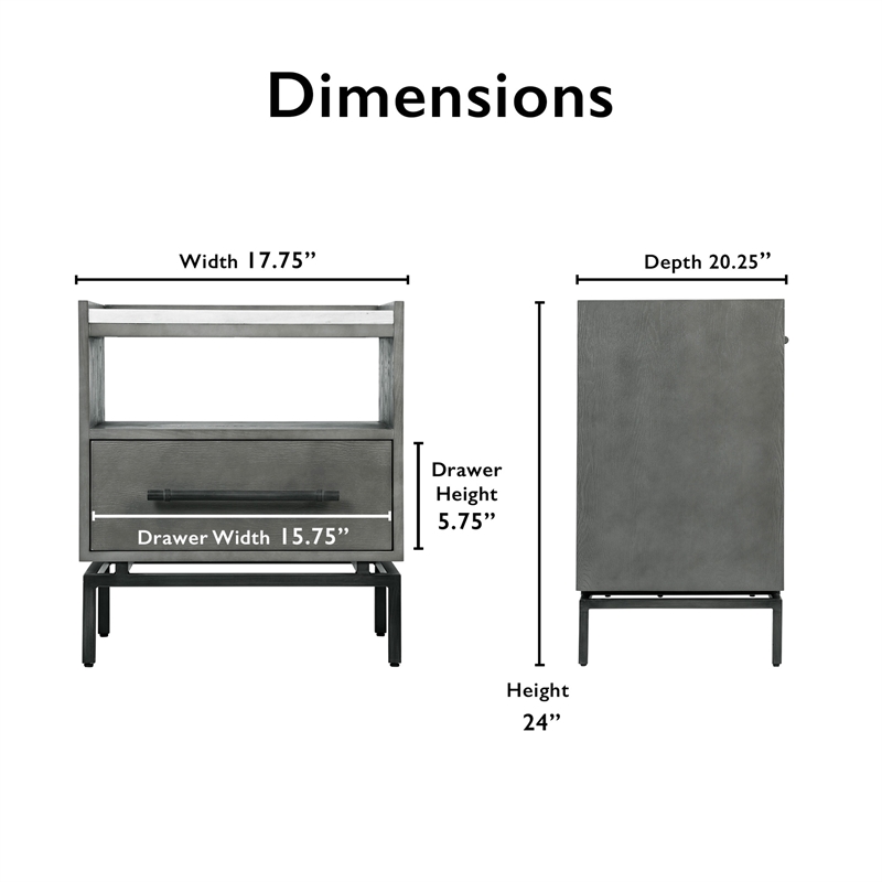 Home Square Ascher Bedside Table in Nantucket Gray - Set of 2