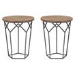 Home Square Round Solid Wood and Metal Side Table in Black - Set of 2