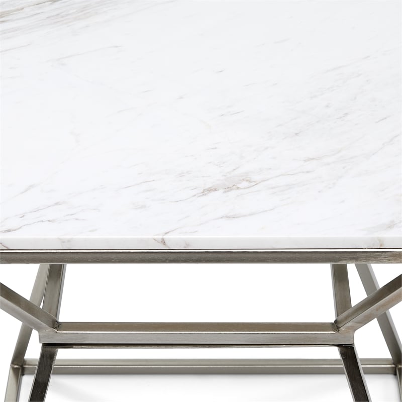 Home Square Tall Marble Side Table in Silver Finish - Set of 2
