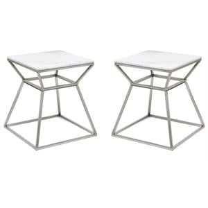 Home Square Tall Marble Side Table in Silver Finish - Set of 2