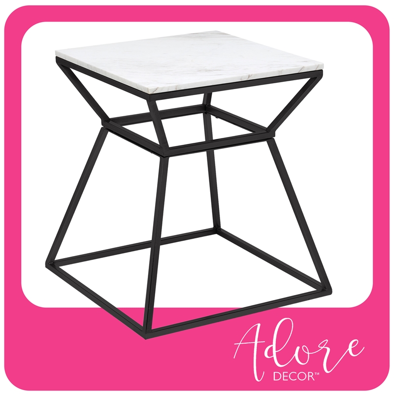 Home Square Tall Marble Side Table in Black Finish - Set of 2