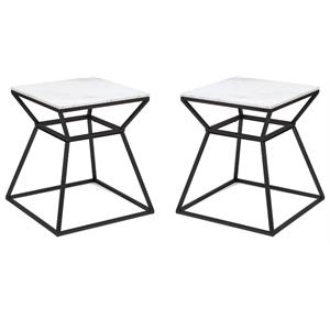 Home Square Tall Marble Side Table in Black Finish - Set of 2