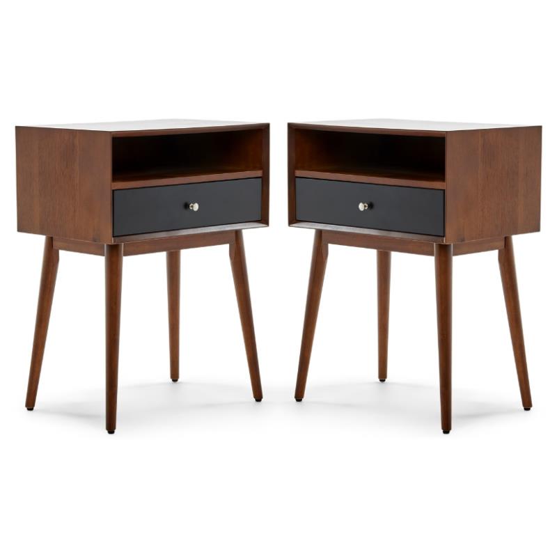 Home Square Classic Veneer Side Table in Brown Finish - Set of 2