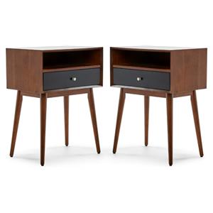 Home Square Classic Veneer Side Table in Brown Finish - Set of 2