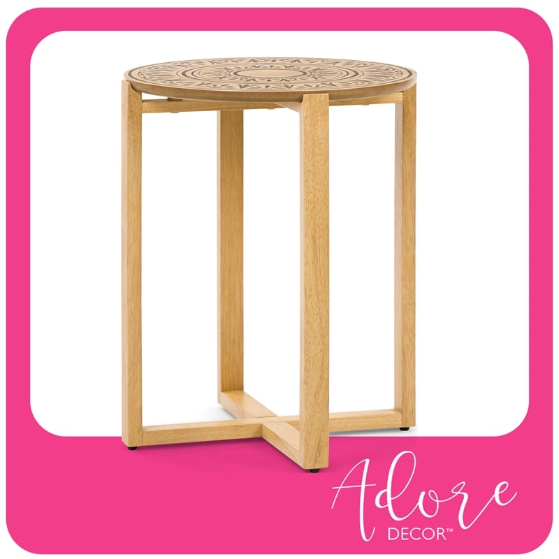 Home Square Wood End Table with Cross Style Base in Natural - Set of 2