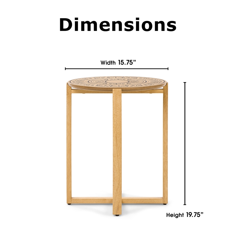 Home Square Wood End Table with Cross Style Base in Natural - Set of 2