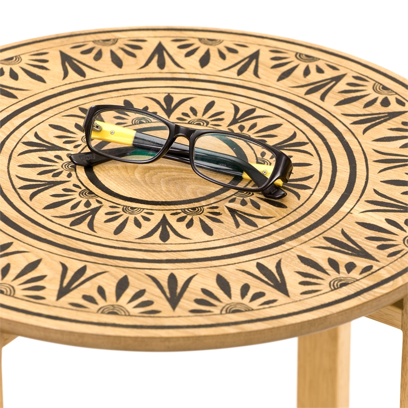 Home Square Wood End Table with Cross Style Base in Natural - Set of 2