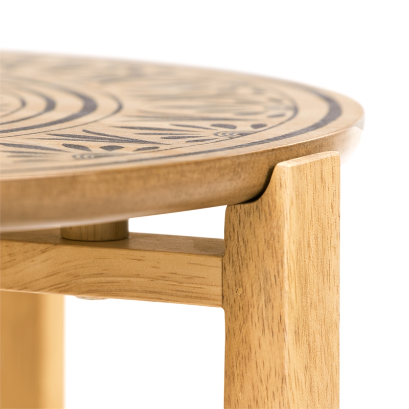 Home Square Wood End Table with Cross Style Base in Natural - Set of 2