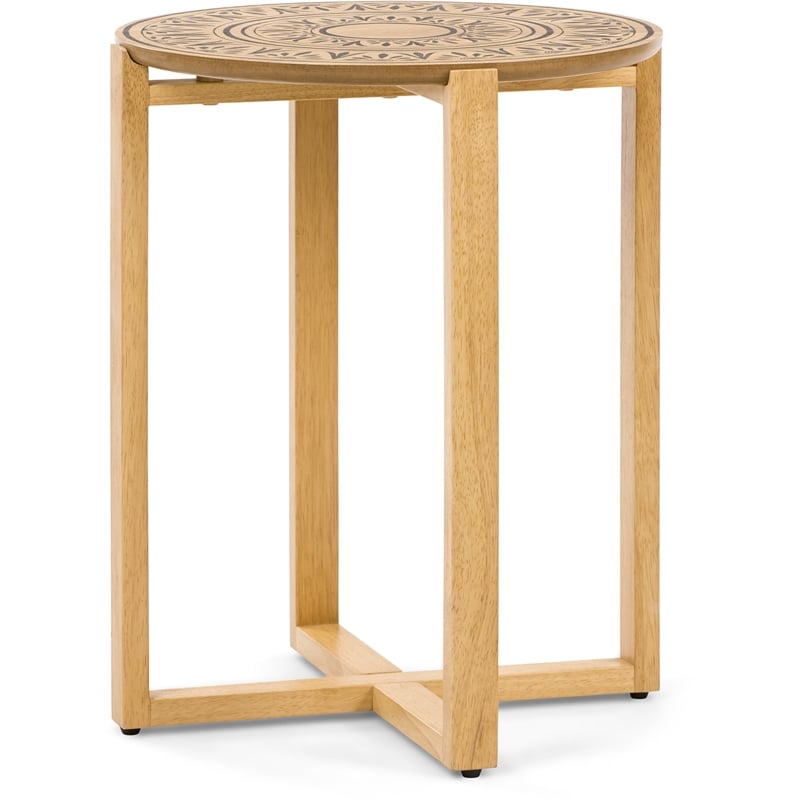 Home Square Wood End Table with Cross Style Base in Natural - Set of 2