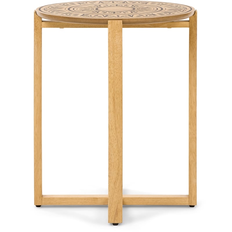 Home Square Wood End Table with Cross Style Base in Natural - Set of 2