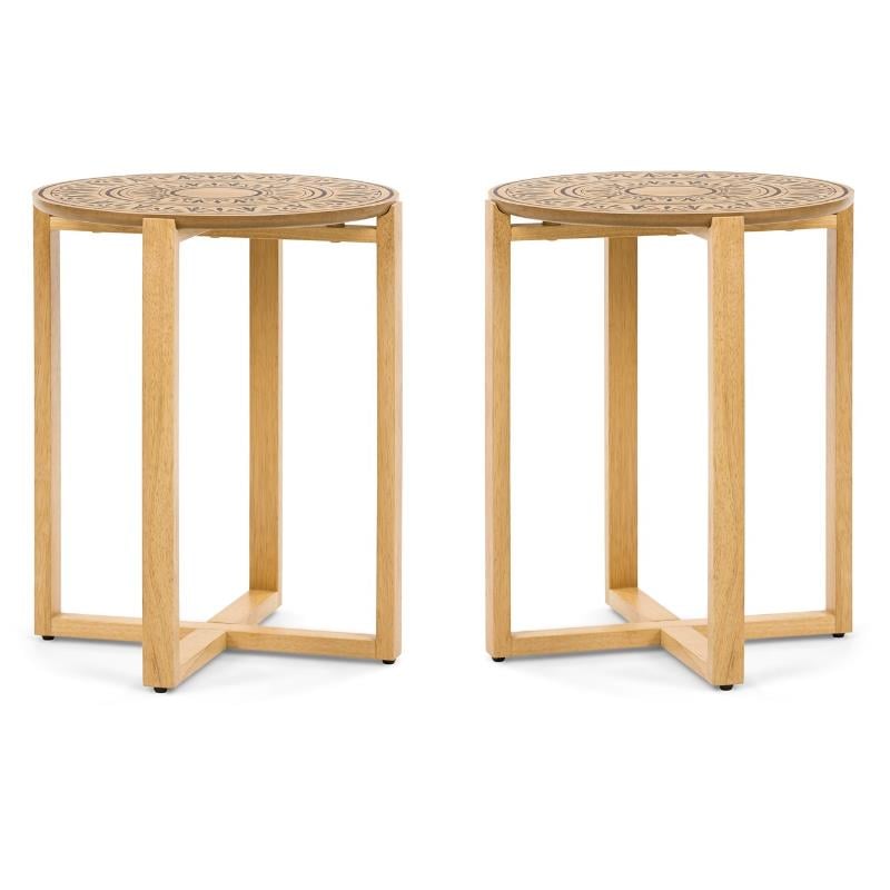 Home Square Wood End Table with Cross Style Base in Natural - Set of 2